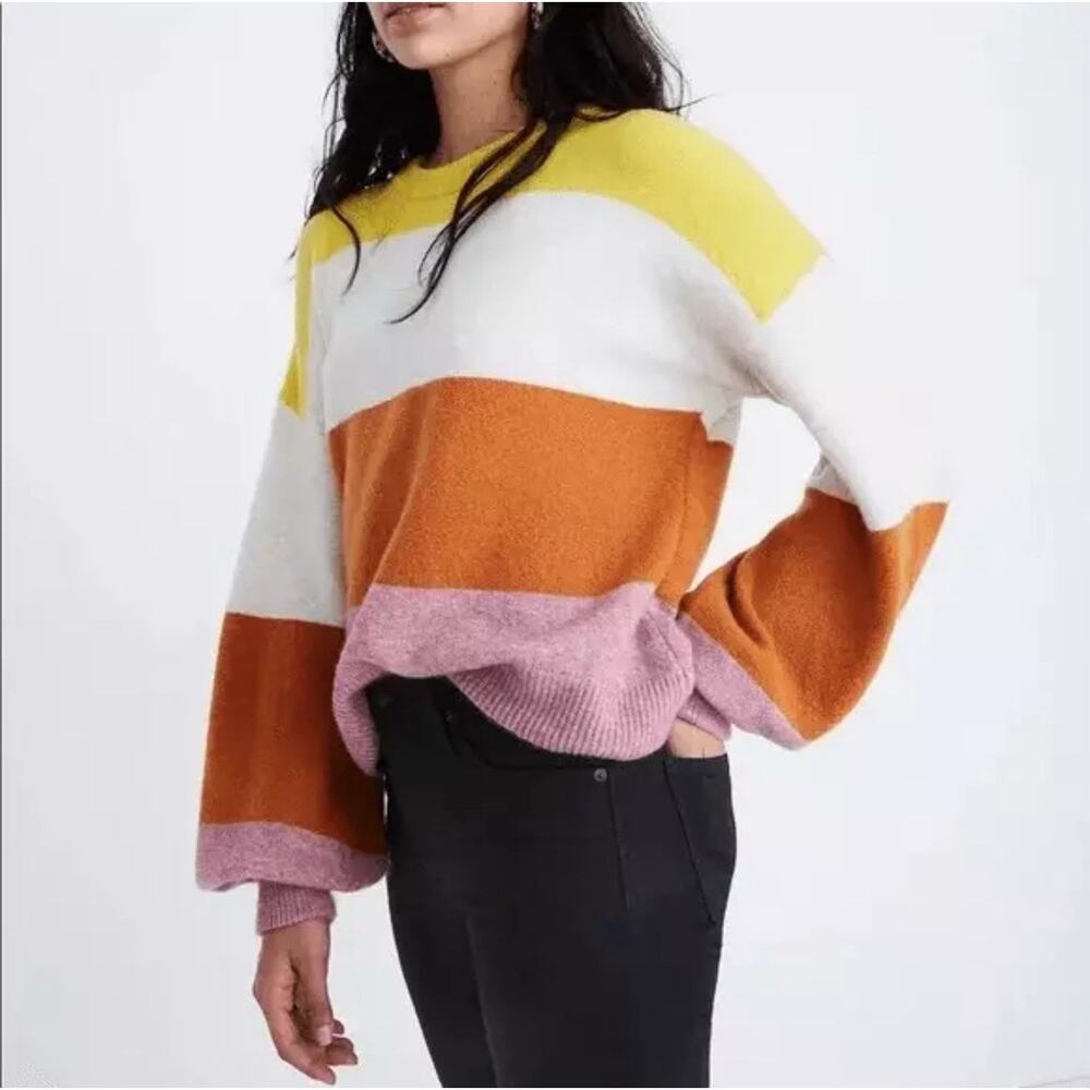 Madewell Gladwell Balloon Sleeve Striped Wool Alpaca Blend Sweater Size Medium